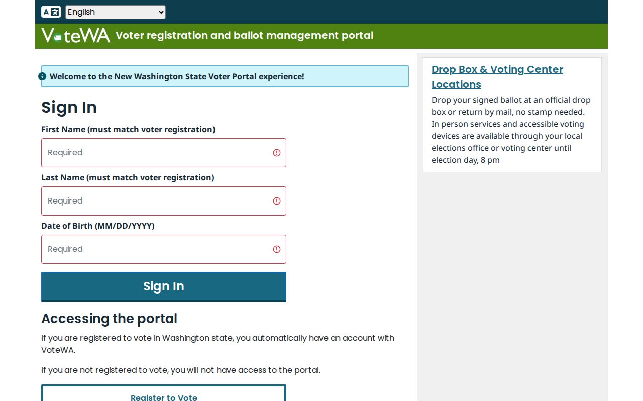 Five Corners resident lookup using the official VoteWA verification form