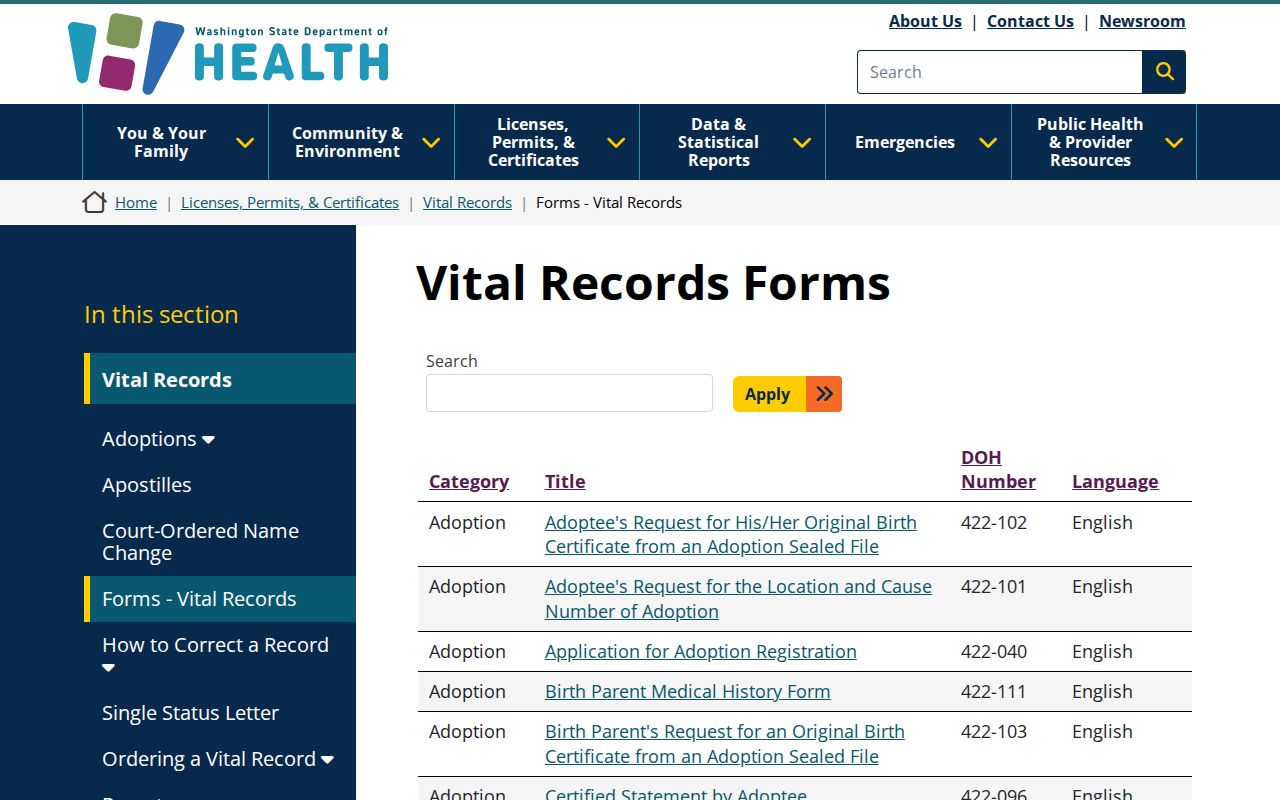 Five Corners resident lookup using Washington vital records forms